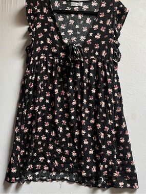 Little Mountain Black Cotton Floral Dress with Pink & Cream Flowers L